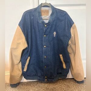 RARE Vintage Three Rivers Authentic Blue and Tan Jean Bomber Jacket Made in USA